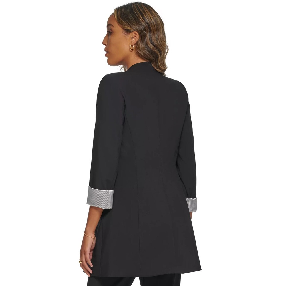 Calvin Klein Women's Blazer Open Front Roll Sleeve Collarless Size 12 Black - Picture 4 of 11